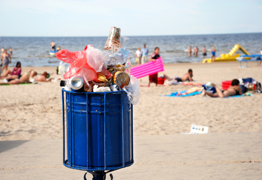 iStock photo of garbage can on beach